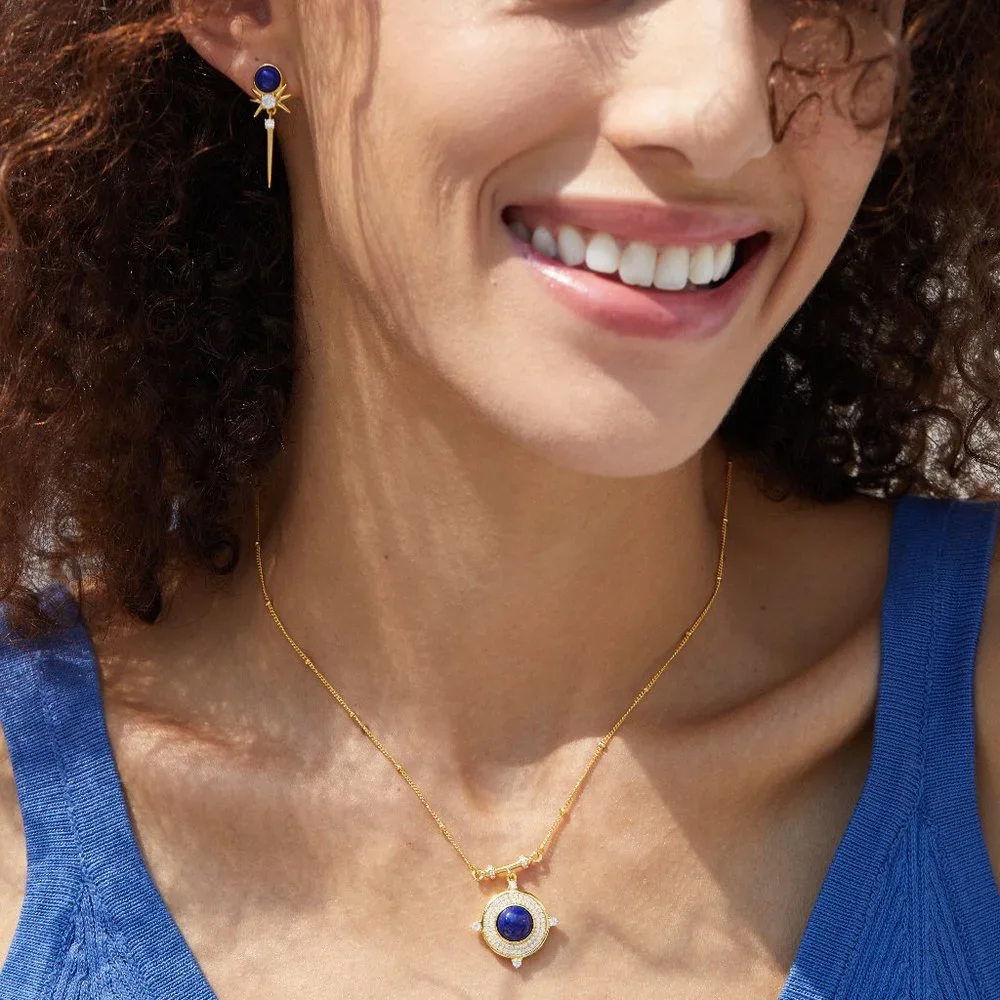 NEW 18K gold plated sterling silver earrings,natural lapis lazuli,gemstone - Picture 9 of 12